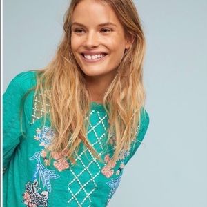 Anthropologie Maeve Perennial Embroidered Blouse